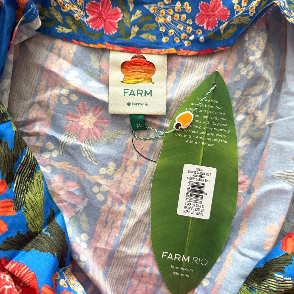 FARM Rio Vibrant Blue Floral Midi Dress with Orange & Pink Blooms - Picture 16 of 16